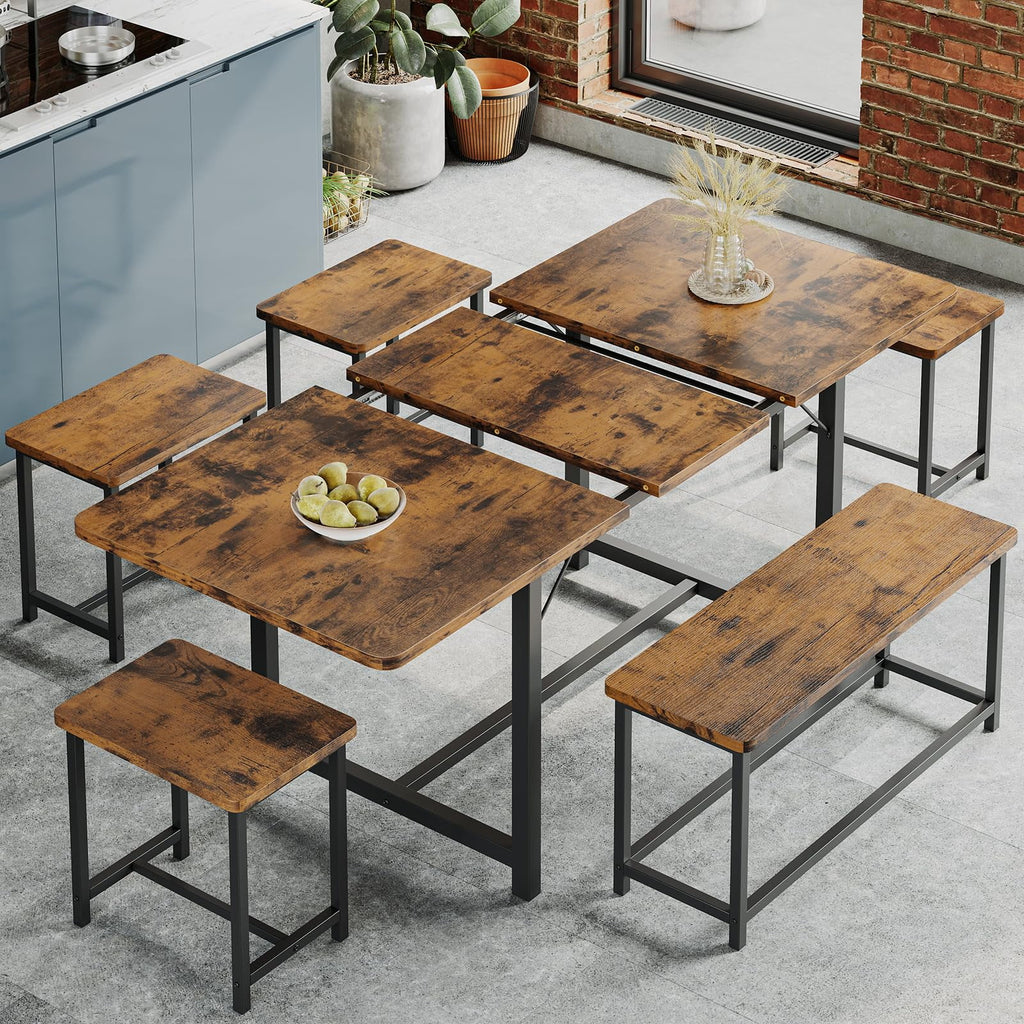 63" Extendable Dining Table Set with Stools Q56193