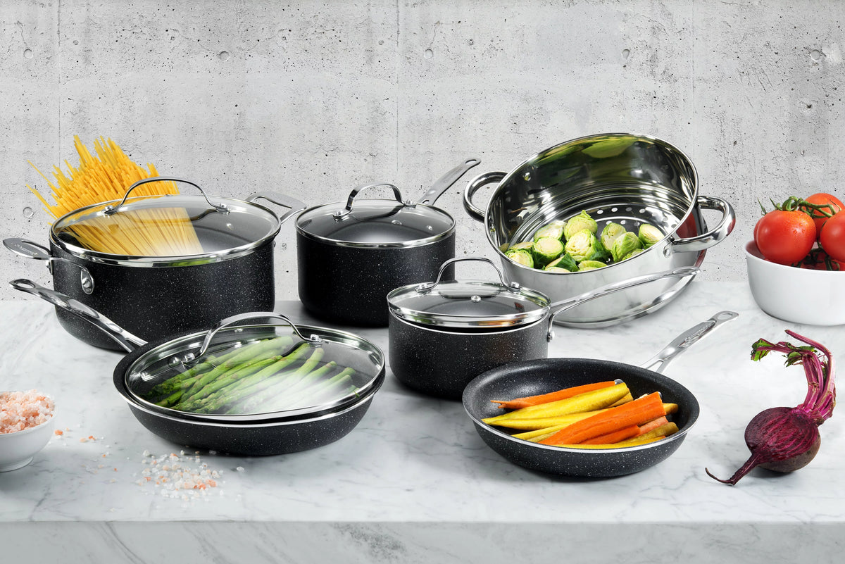 15 Piece Non-stick Black Pots and Pans Cookware Set Q12114