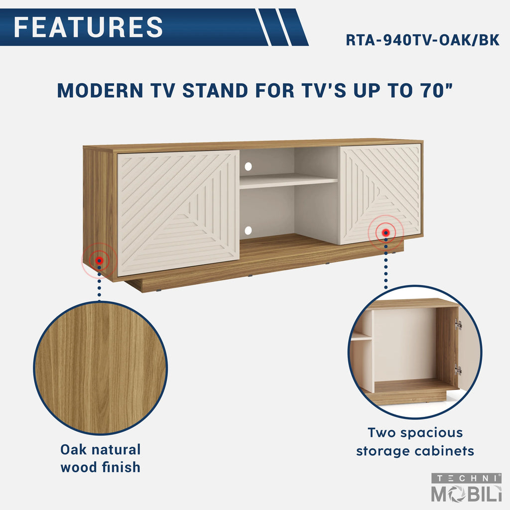 Modern TV Stand with 2 Storage Cabinets, Black I23022