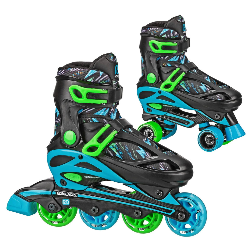 Boys 2-in-1 Roller/Inline Skates Black/Green Z33370