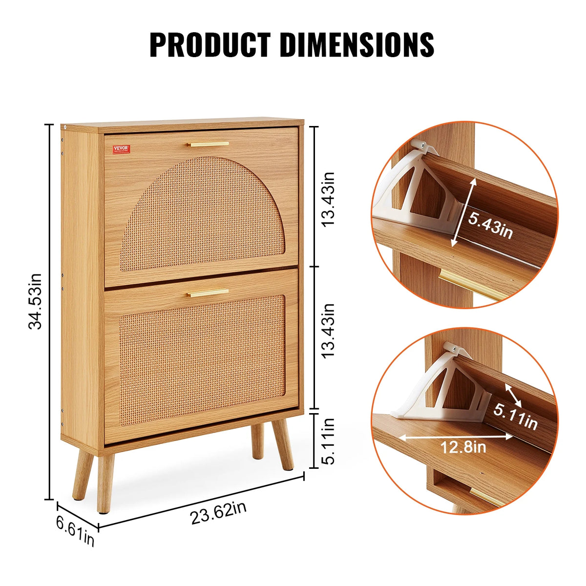 Shoe Cabinet with 2 Flip Drawers Rattan Shoe Storage Cabinet J59229