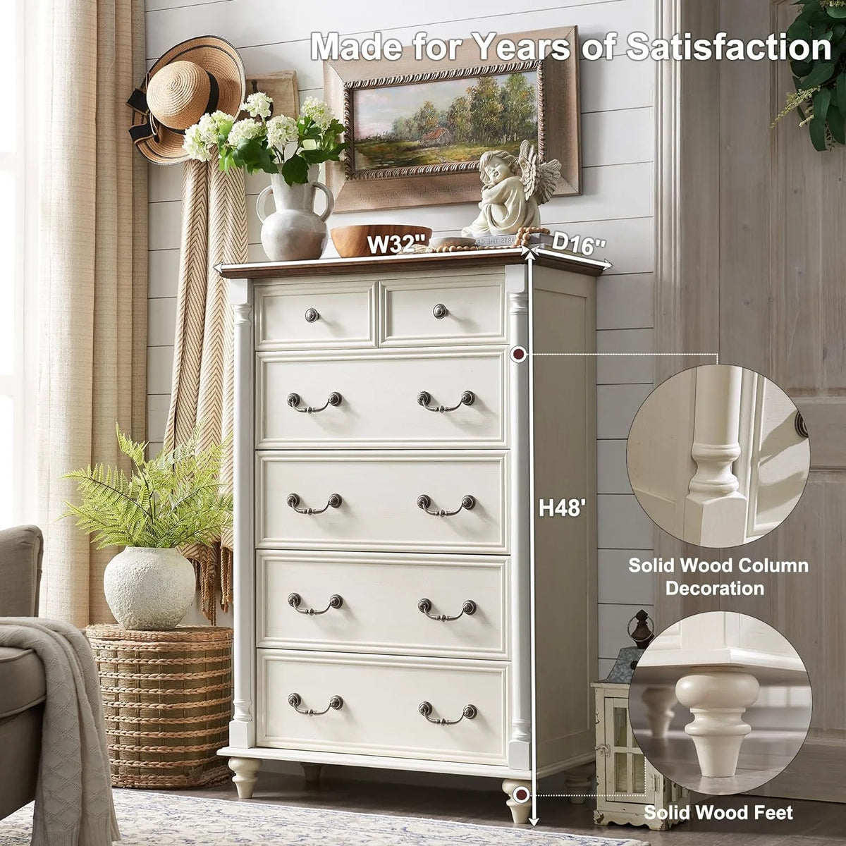 Antique White 6 Drawer Dresser S8360