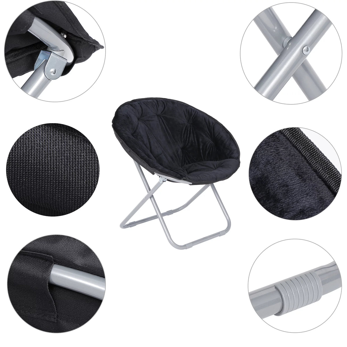 Foldable Faux Fur Saucer Chair Black K14646