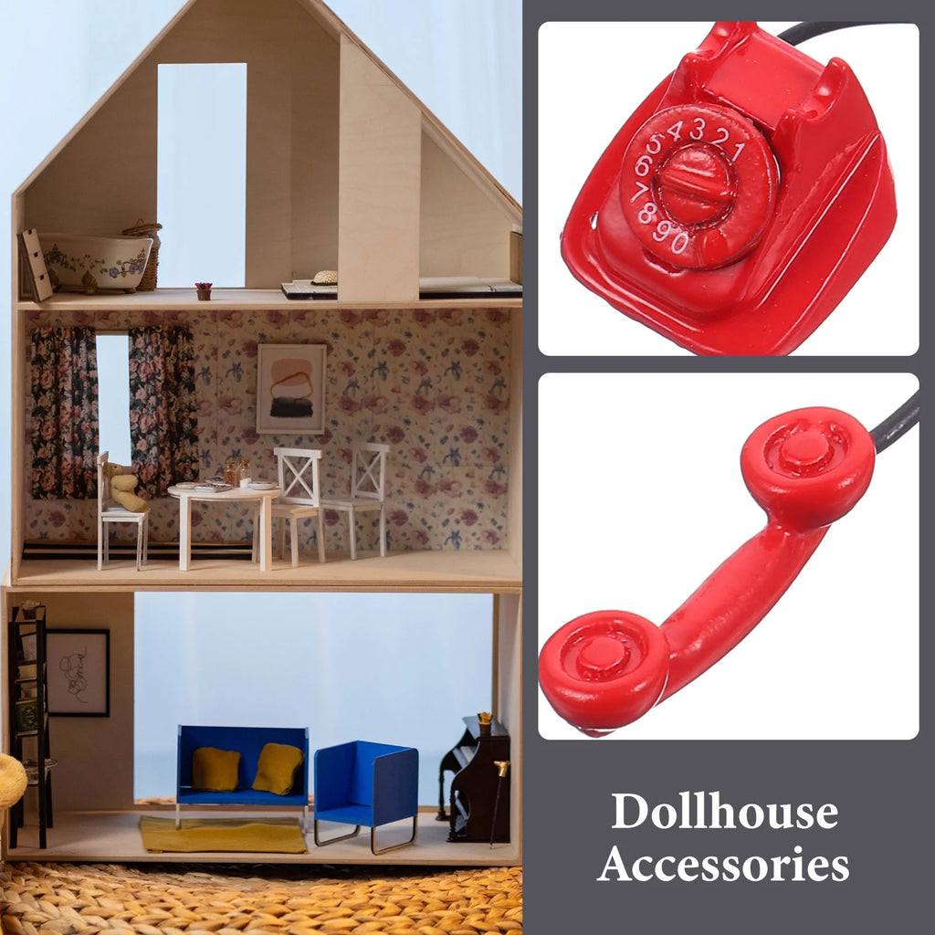 Red Metal Toy Telephone Doll House Decoration A914308