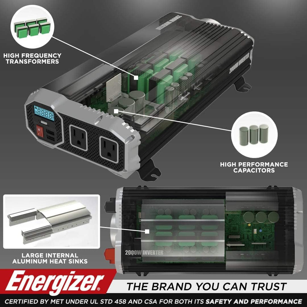 2000 Watts Power Inverter, 12v to 110v, Two AC Outlets, Two USB Ports, DC to AC Converter Y33461