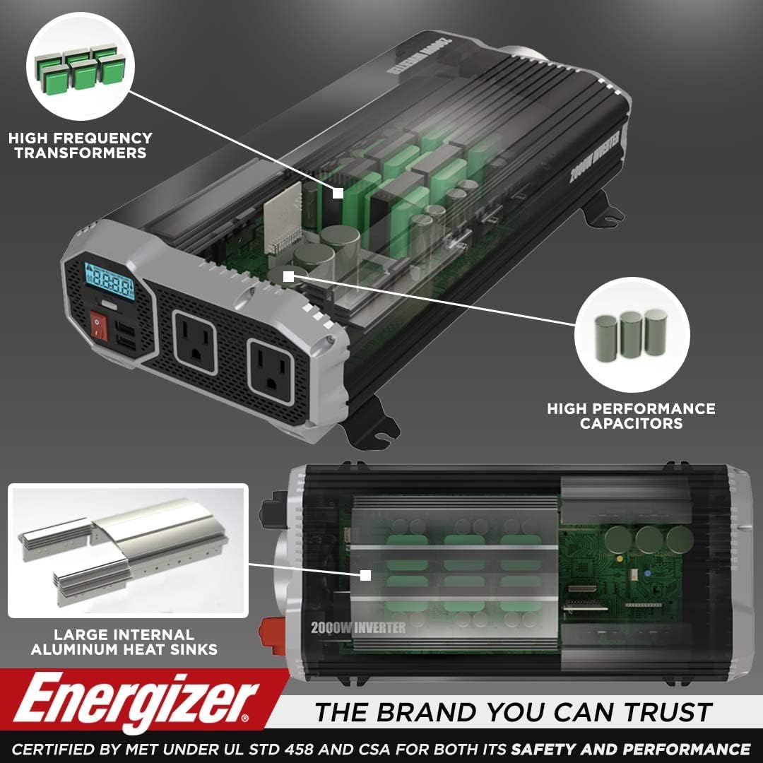 2000 Watts Power Inverter, 12v to 110v, Two AC Outlets, Two USB Ports, DC to AC Converter Y33461