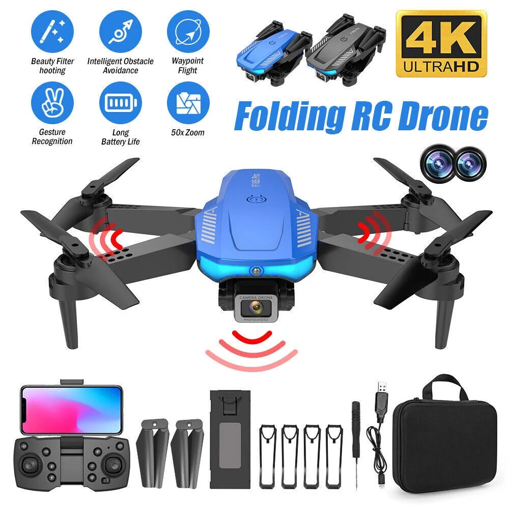 RC Drone 4k HD Wide Angle Camera WIFI FPV Dual Camera Quadcopter Black J1927