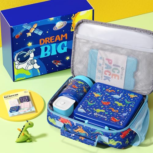 Kids Bento Snack Lunch Box with 4 Compartment, Insulated Lunch Bag, Stainless Steel Vacuum Thermos Food Jar, Ice Pack, Utensils Set L815744