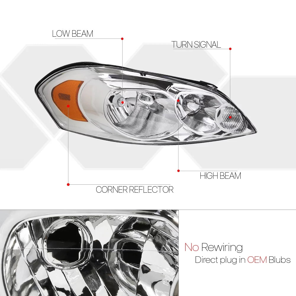 Chrome Headlight Assembly for Chevy Impala A2917