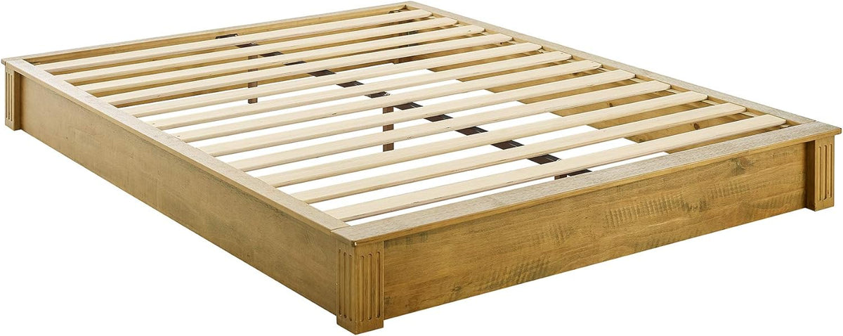 Solid Wood Platform Bed with Wooden Slats, Teak Finish, Full V403