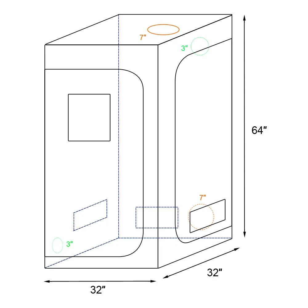 32"x32"x64" Hydroponic Grow Tent with Floor Tray N337