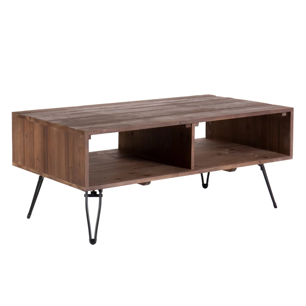 42 Inch Reclaimed Wood Coffee Table with Storage, Iron Legs, Natural Brown L948833