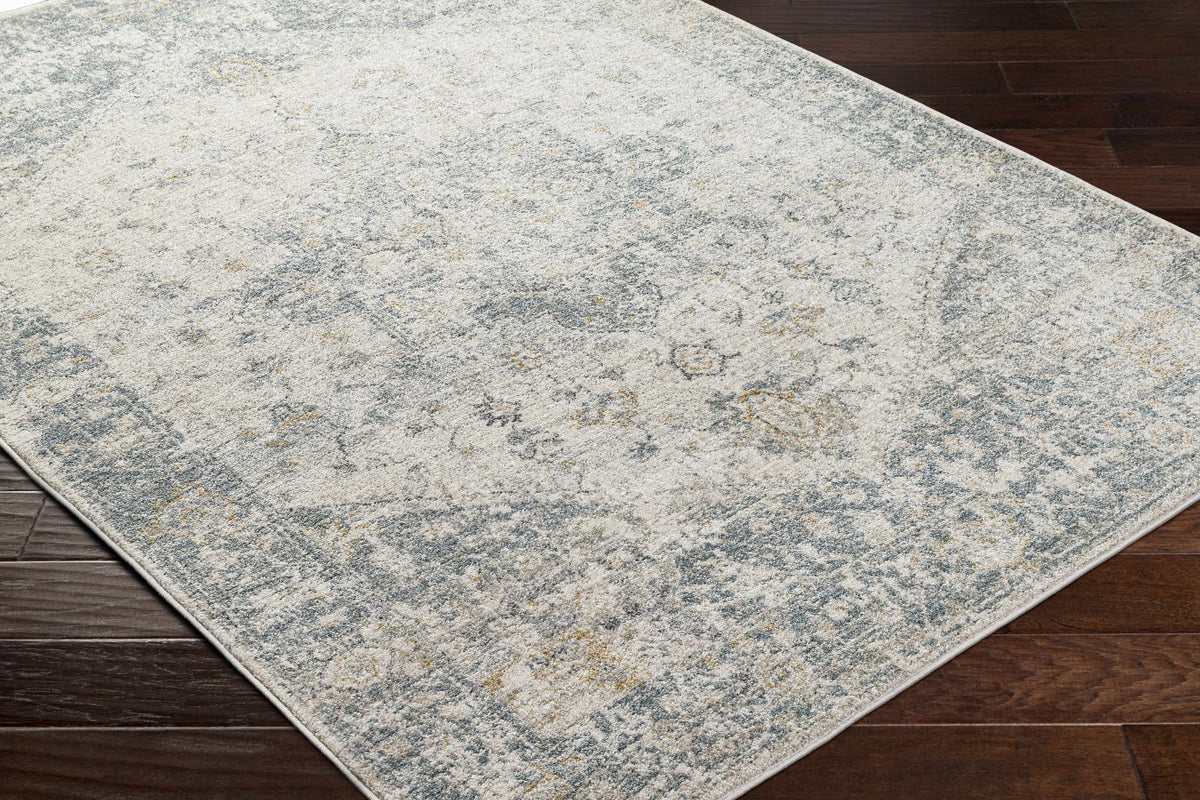 Cream Peach Medium Gray Area Rug 5'3" x 7' H140