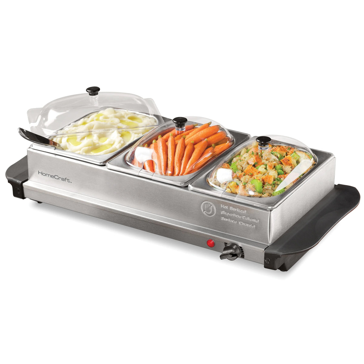 3-Station 1.5-Quart Stainless Steel Buffet Server & Warming Tray V6865