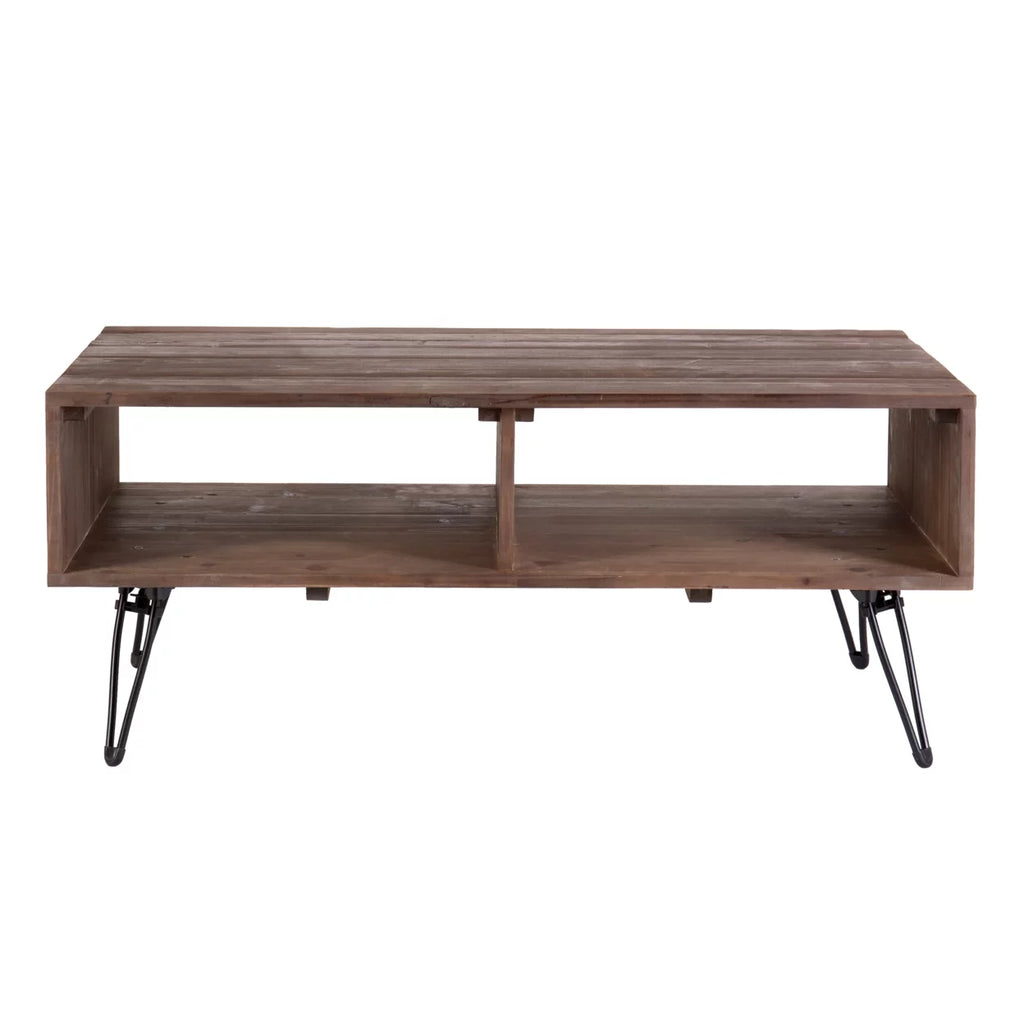 42 Inch Reclaimed Wood Coffee Table with Storage, Iron Legs, Natural Brown L948833