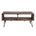 42 Inch Reclaimed Wood Coffee Table with Storage, Iron Legs, Natural Brown L948833