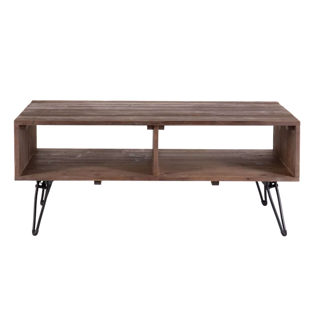 42 Inch Reclaimed Wood Coffee Table with Storage, Iron Legs, Natural Brown L948833