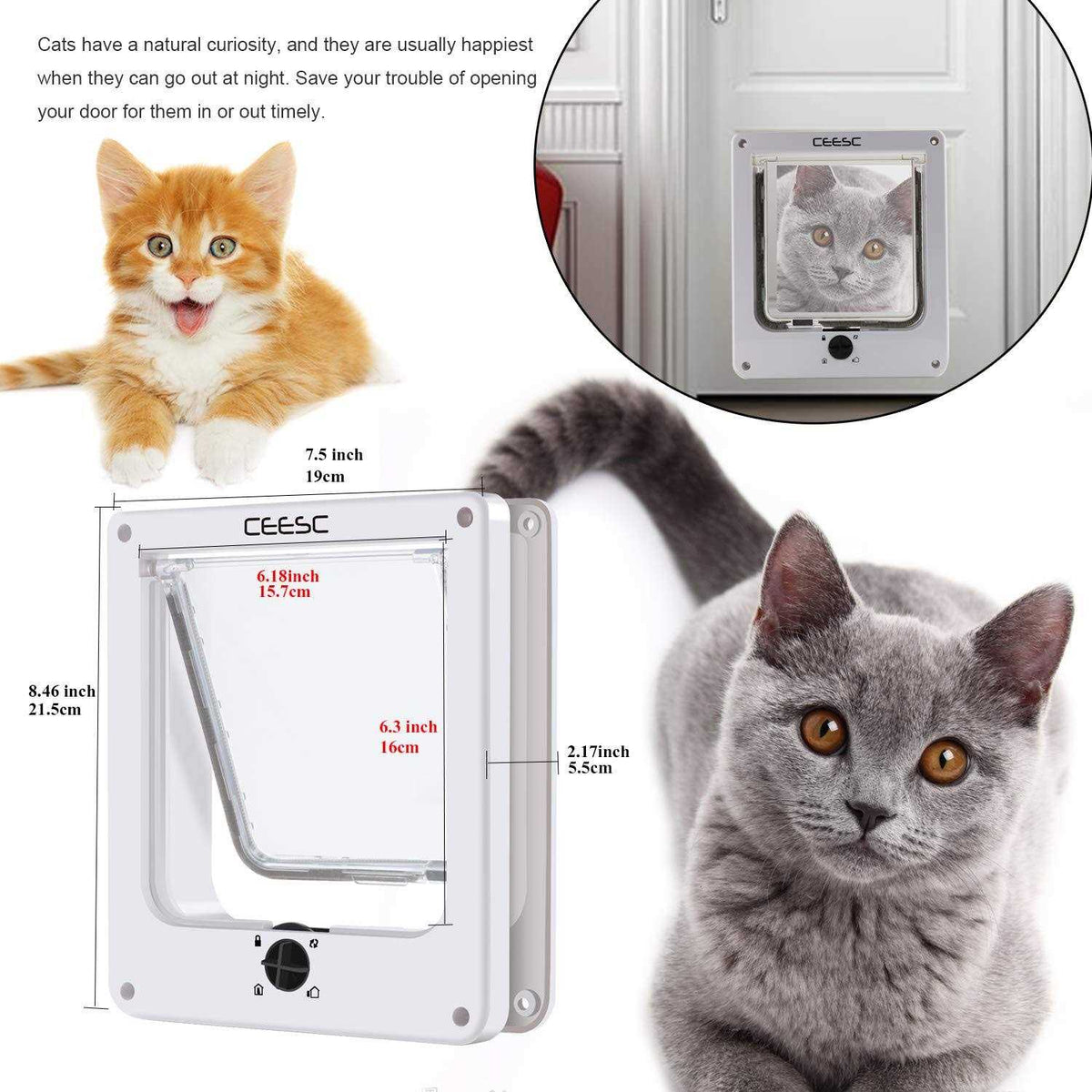 Cat Magnetic Pet Door 4 Way Lock V6010