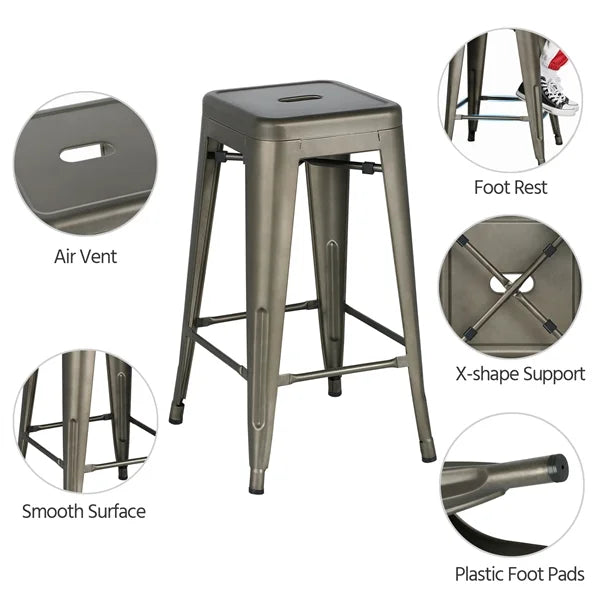 Set of 4 Gunmetal Gray Metal Bar Height Stools S180