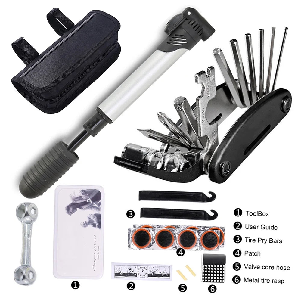 16-in-1 Bike Tyre Tool Kit with Pump and Portable Bag K268778