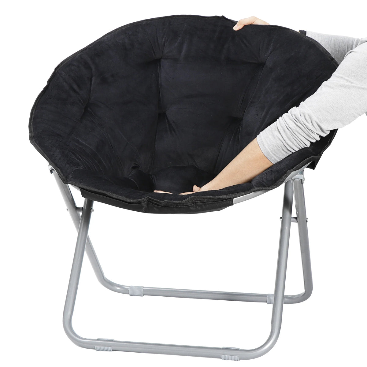 Foldable Faux Fur Saucer Chair Black K14646