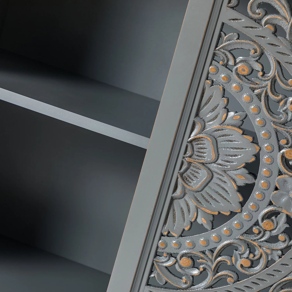 32" Tall 2-Door Accent Storage Cabinet with Floral Design, Gray I39518