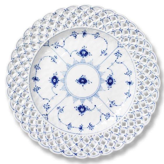 Blue Fluted Full Lace Cake Plate with Open Border I469655