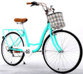 24 Inch 7 Speed Step Through Comfort Cruiser Bike with Basket Mint Green W26067