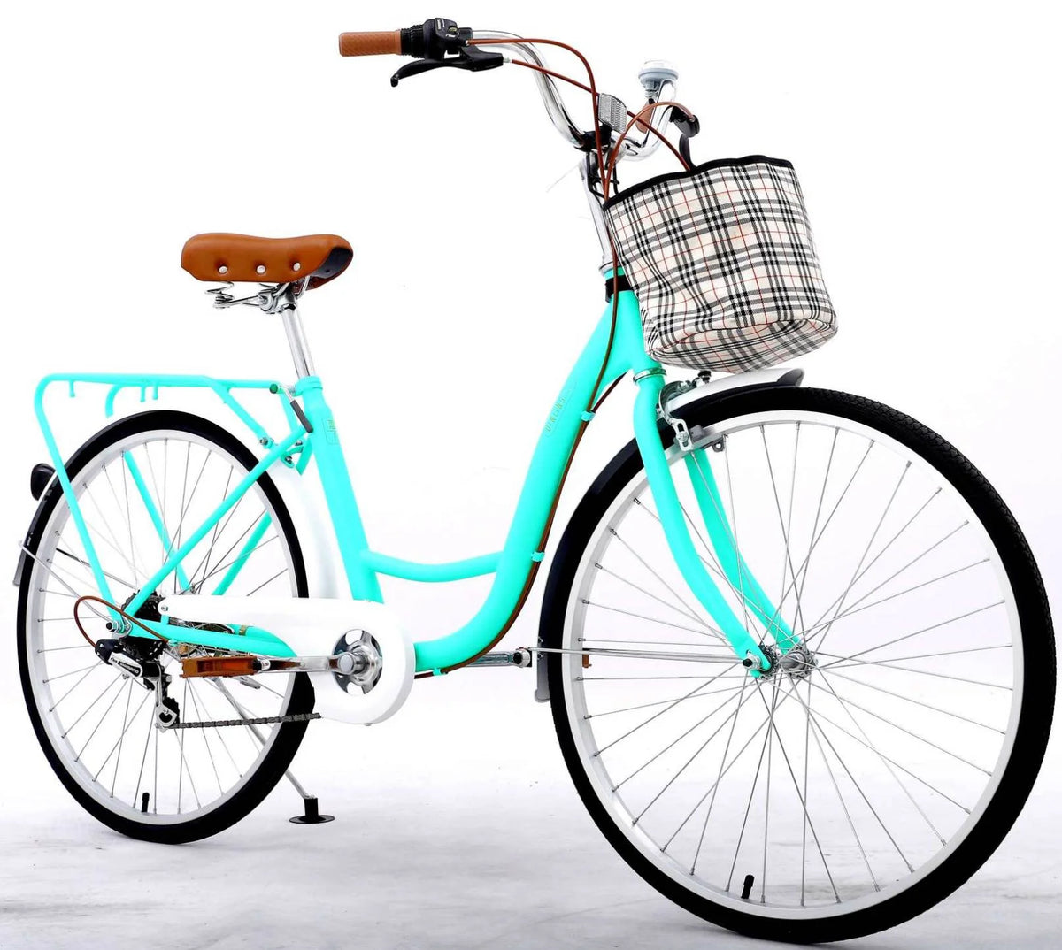 24 Inch 7 Speed Step Through Comfort Cruiser Bike with Basket Mint Green W26067