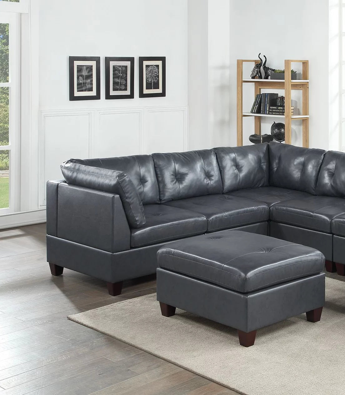 Genuine Leather Tufted Ottoman Q14770