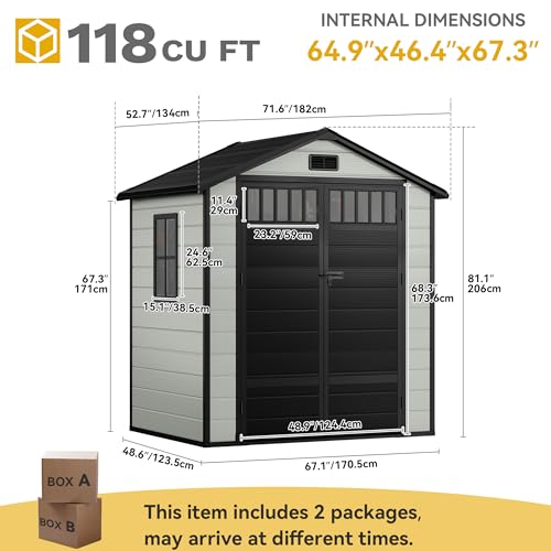 6x4.4 FT Resin Storage Shed with Side Windows O713370