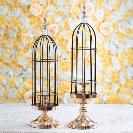 Set of 2 Gold Black Metal Cage Votive Candle Holder F231