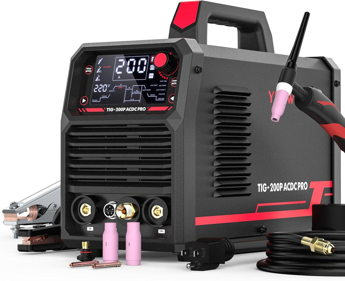 200A AC/DC Pulse Digital Inverter TIG/STICK Welder with ER70S-6 3/32"x16" 5LB Welding Rod R3947
