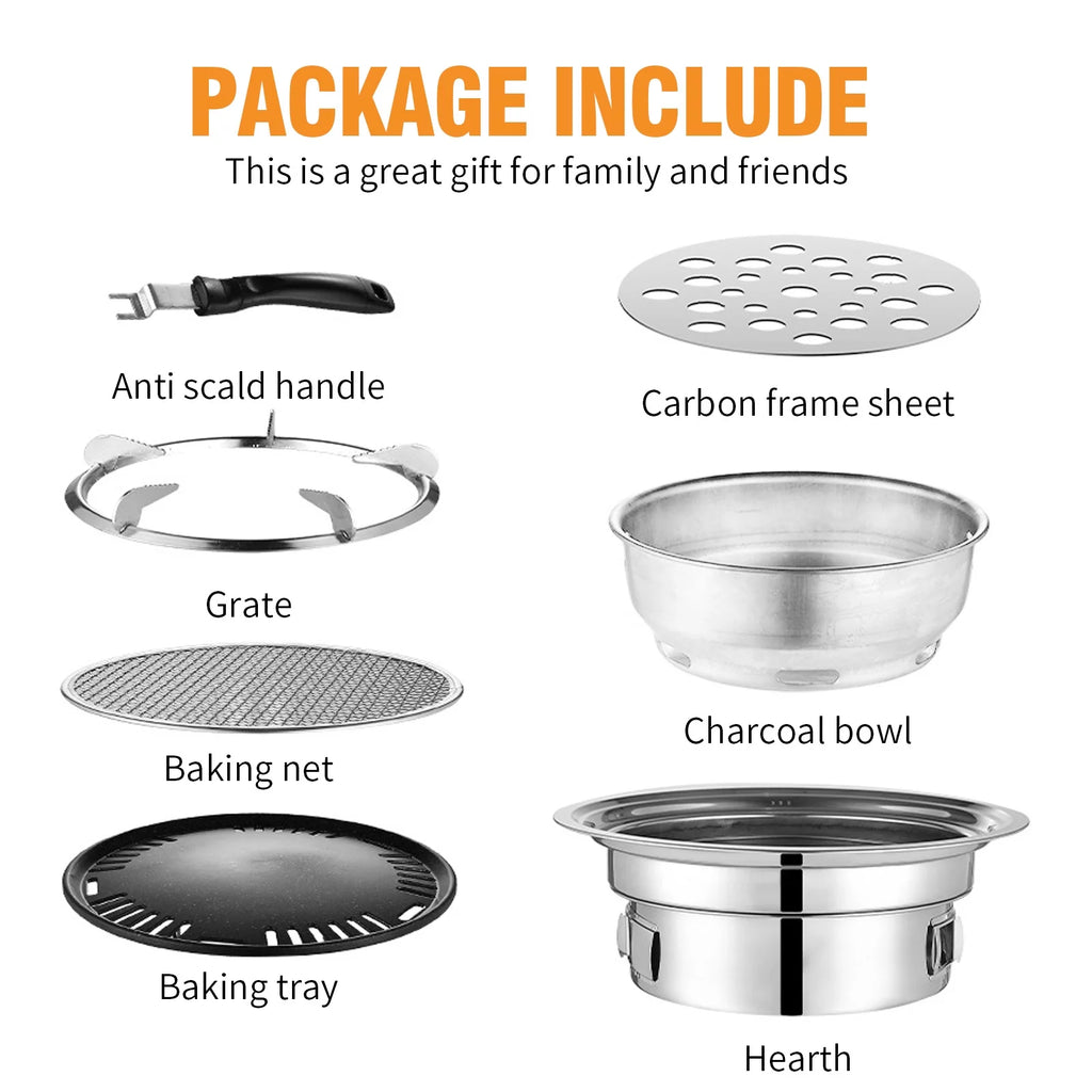 Portable Non-stick Round Charcoal BBQ Grill X946094