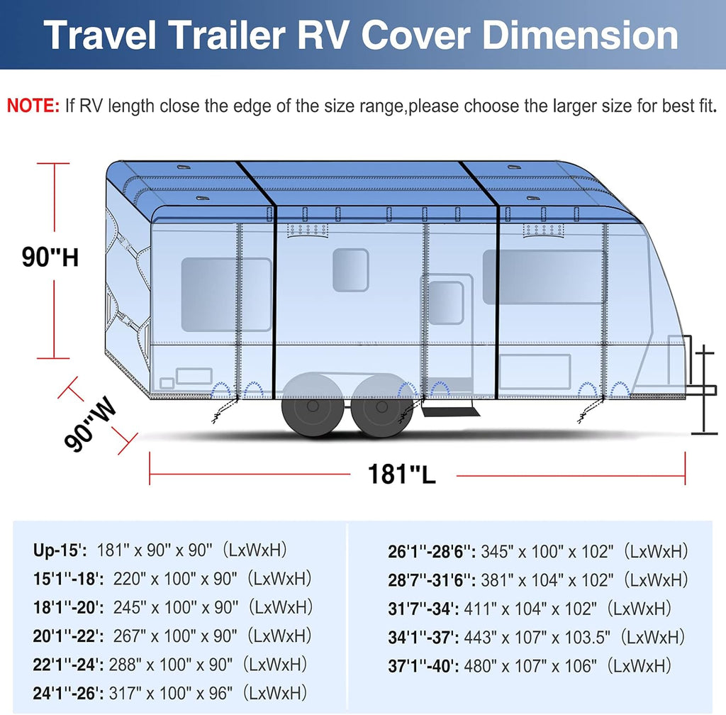 Upgraded Waterproof 500D Travel Trailer Cover with 4 Tire Covers, Tongue Jack Cover B33962