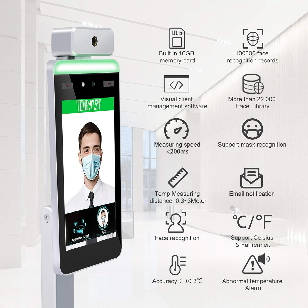 Face Recognition Temperature Measurement System Infrared Body Temperature Kiosk Thermal Scanner Access Control Punch Card Machine D190686