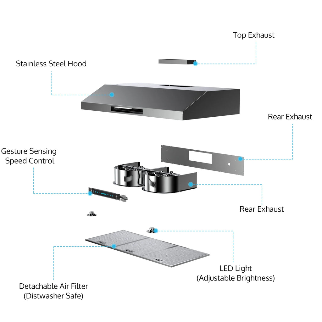 36 Inch 900-CFM Stainless Steel Under Cabinet Range Hood X625