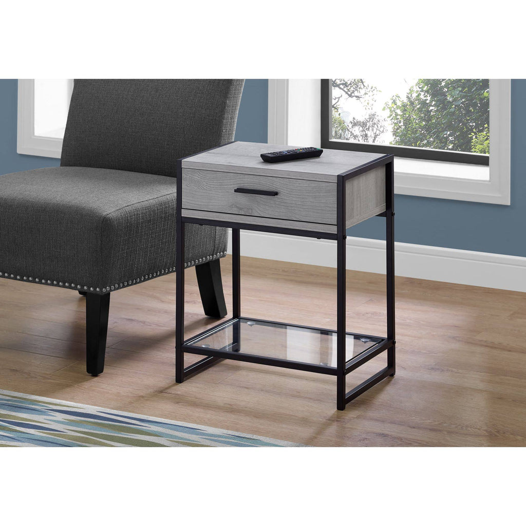 Gray and Black Rectangular Accent Table with Tempered Glass J506838