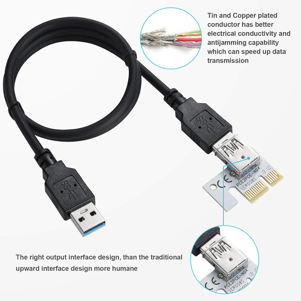 PCI-E 1X to 16X Riser Card with 24in USB 3.0 Extension Cable W170102
