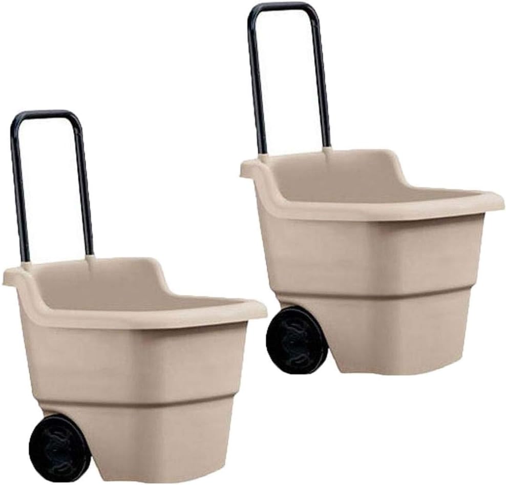 15 Gallon Poly Multipurpose Rolling Lawn and Garden Cart, Taupe (2 Pack) F795