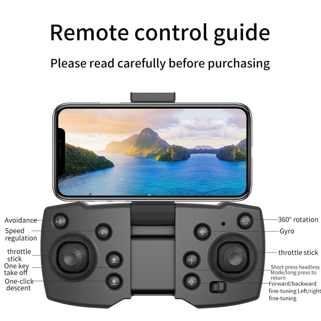 RC Drone 4k HD Wide Angle Camera WIFI FPV Dual Camera Quadcopter Black J1927