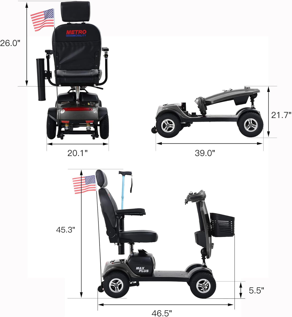 Grey 4 Wheel Motorized Scooter with 300 lbs Capacity C94782