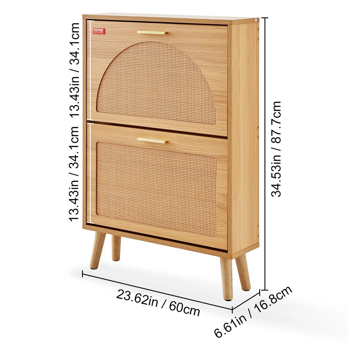 Shoe Cabinet with 2 Flip Drawers Rattan Shoe Storage Cabinet J59229