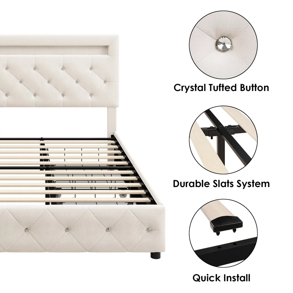 Full LED Bed Frame with 4 Storage Drawer F852