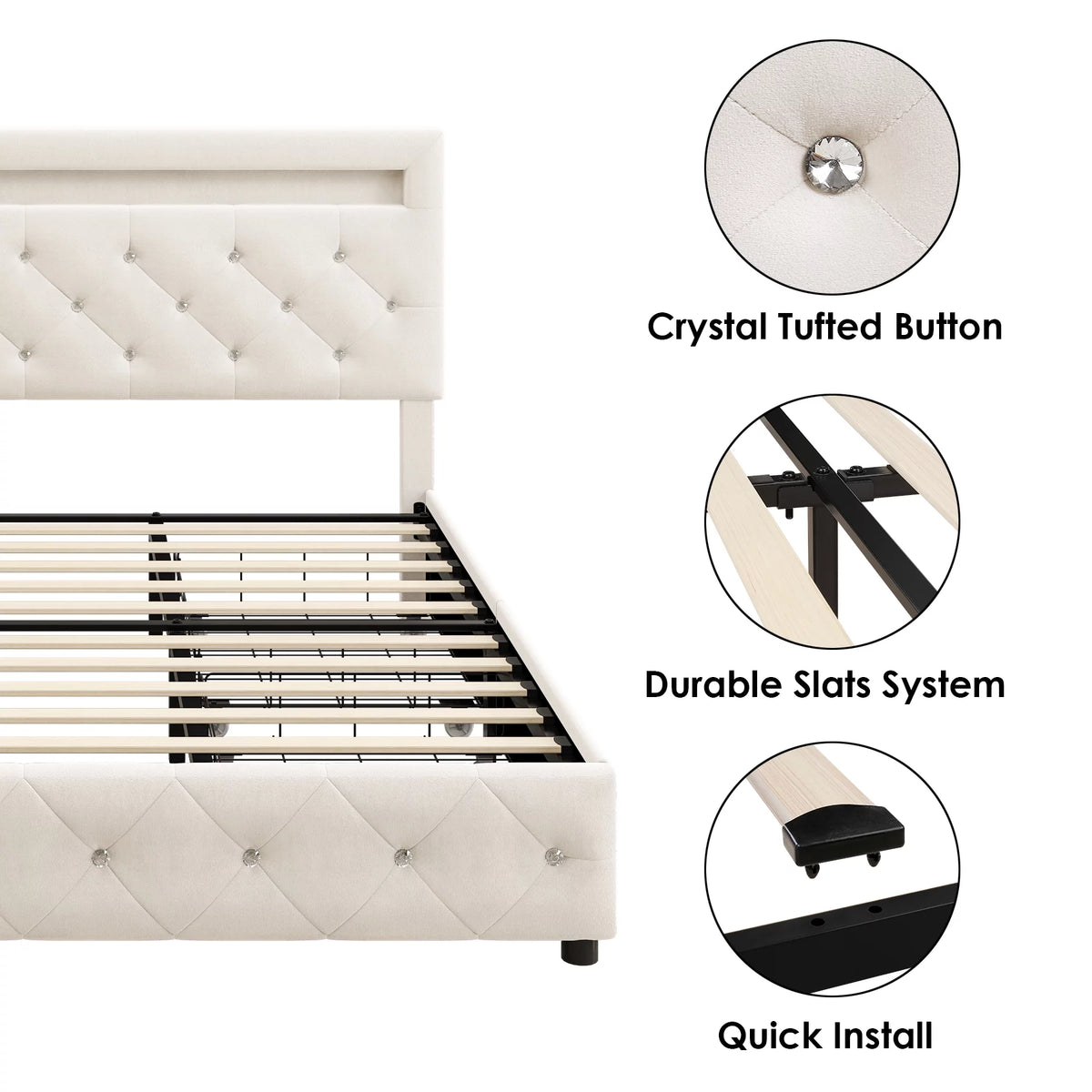 Full LED Bed Frame with 4 Storage Drawer F852