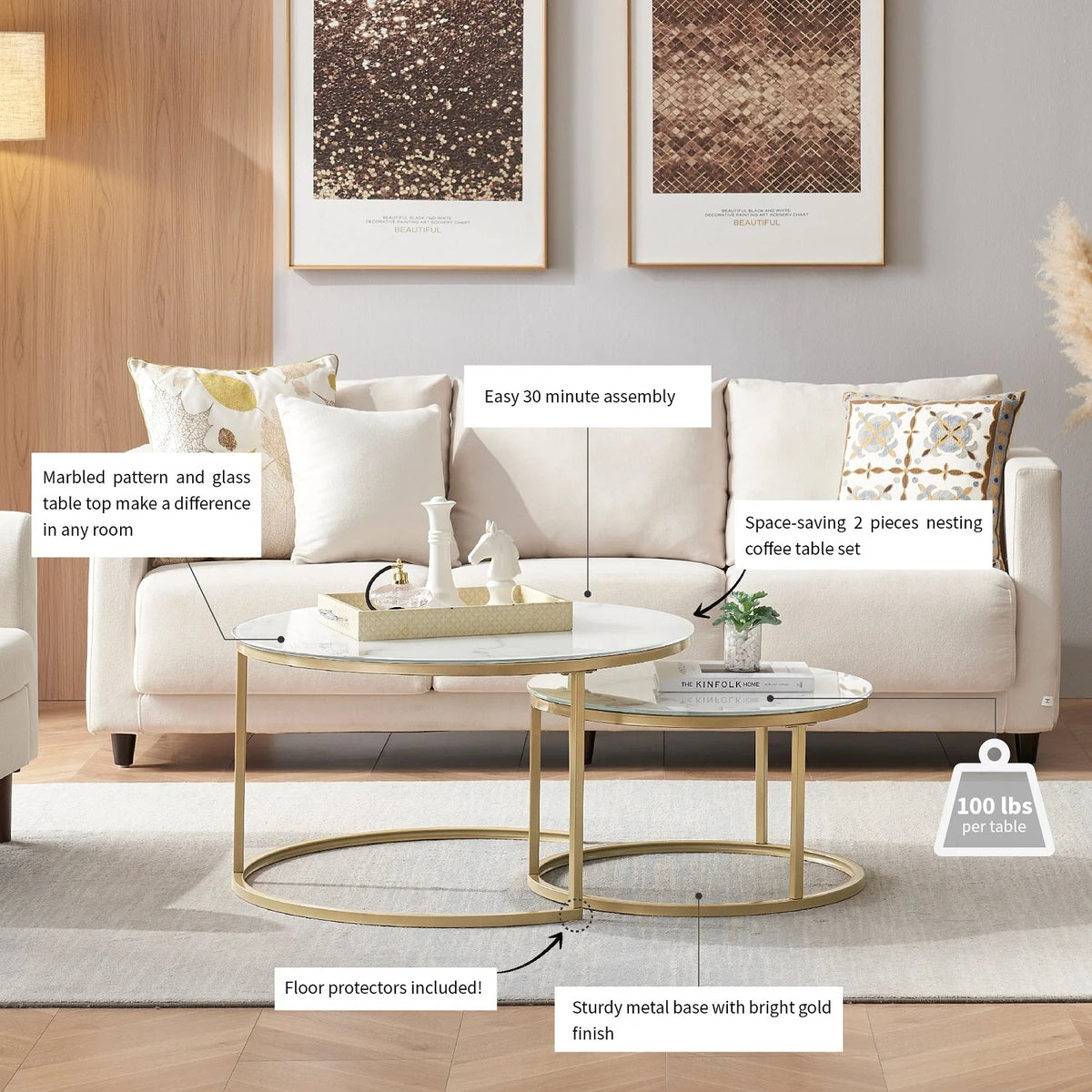 Coffee Table with Gold and Marble Patterns W415