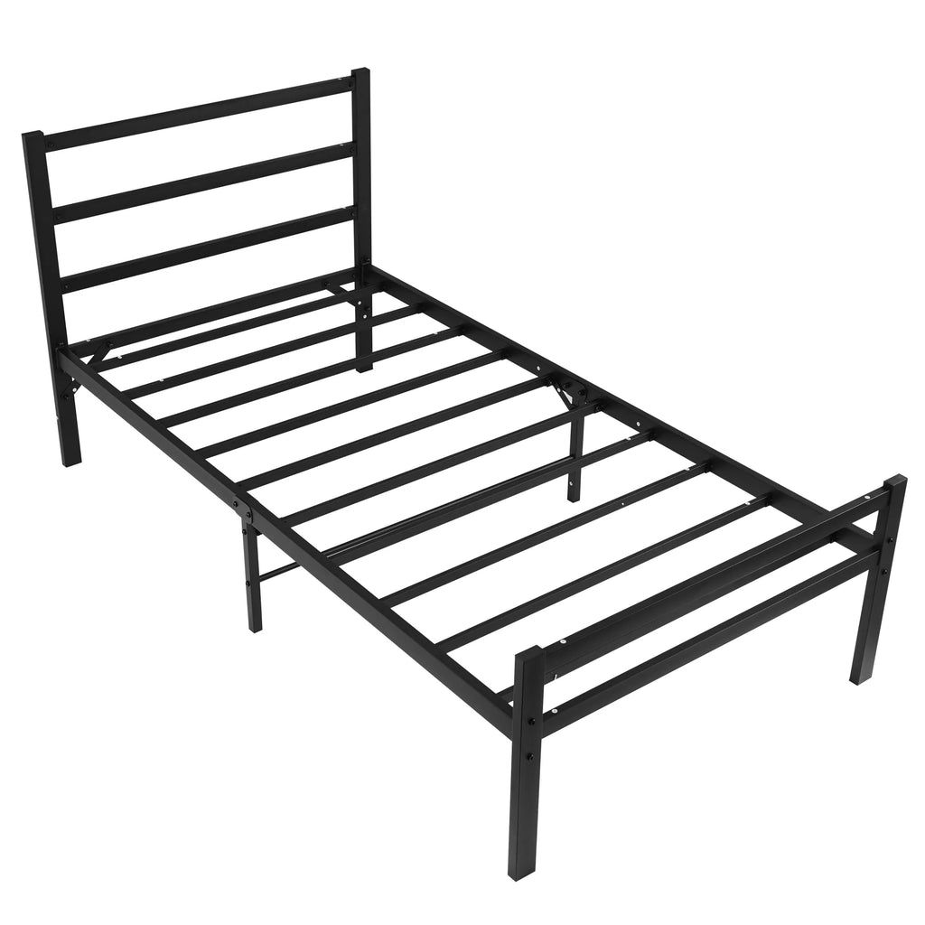 Black Twin Size Platform Bed Frame with Wood Headboard T37236