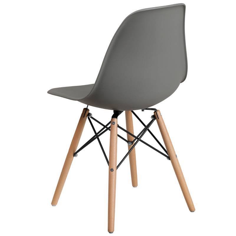Moss Gray Plastic Chair with Wooden Legs Y369160