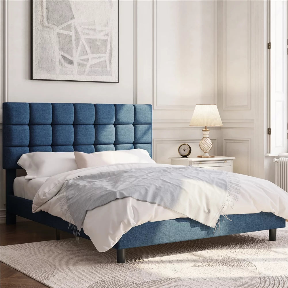 Queen Size Beige Upholstered Platform Bed Q29114