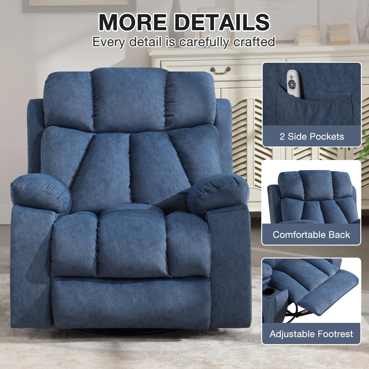 Blue Recliner Chair with Massage and Heat O3471